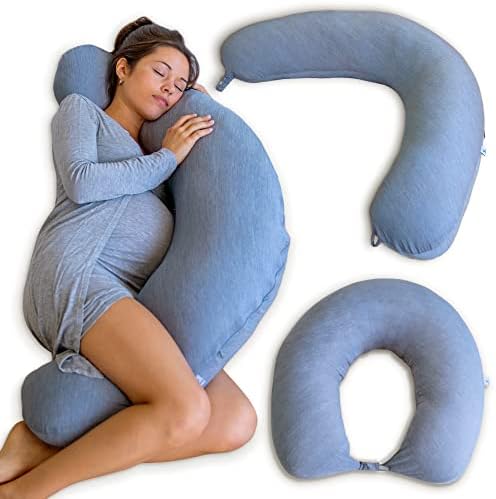 Pharmedoc Crescent Cooling Pregnancy Pillows - Body Pillow for Adults - Side Sleeper – Maternity and Nursing Pillow Breast Feeding - Pregnancy Must Haves - Dark Grey Cooling Cover