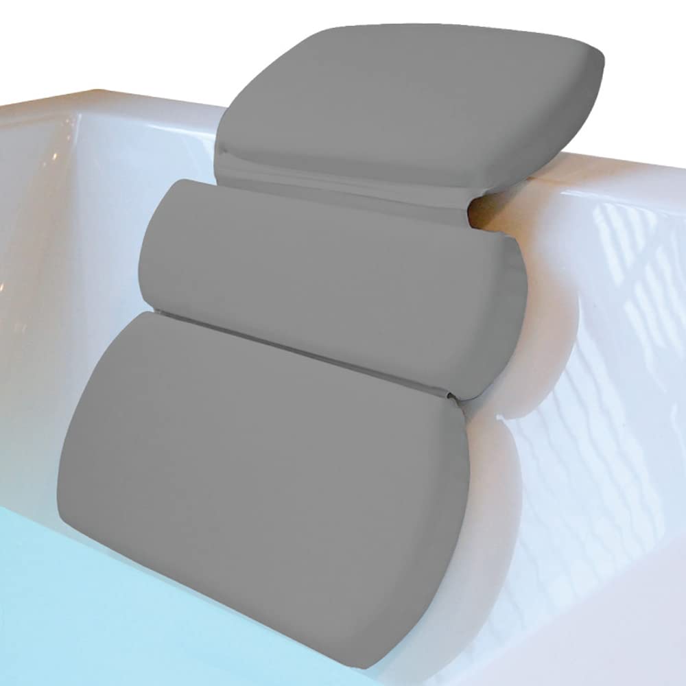 Gorilla Grip Bath Pillow for Tub, Comfortable Bathtub Pillows for Neck Head and Back Support, Strong Suction Waterproof Headrest, Cushion Rest for Curved or Straight Tubs, Spa Accessories, Gray