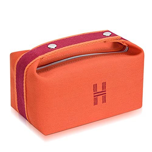 Sluxa Fashion Makeup Bag for Women, Orange Red Canvas Make up Travel Bag, Hanging Cosmetic Bag Organizer for Women（Full updated ）