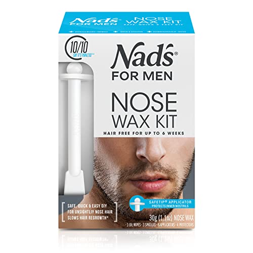 Nad's For Men Nose Waxing Kit, Nose Hair Removal, Nose Wax, Wax Kit Includes 30g Hard Wax, 4 Moustache Protectors, 6 Applicators, 3 Spatulas, 3 Post Wax Wipes