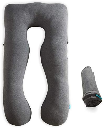 COSMOPLUS 𝐏𝐫𝐞𝐠𝐧𝐚𝐧𝐜𝐲 𝐏𝐢𝐥𝐥𝐨𝐰 𝐂𝐨𝐯𝐞𝐫 U Shaped Full Body Pillow Case 𝐂𝐨𝐯𝐞𝐫 for Maternity,Stretchy Cool Breathable Jersey Fabric, Provides Sleep and Pregnancy Support,Heather Grey