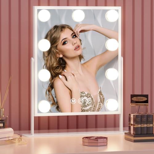 Fenair Vanity Mirror with Lights Makeup Mirror with Lights and 10X Detachable Magnification Mirror,Hollywood Mirror with 9 LED Dimmable Bulbs,360 Degree Rotation(White)