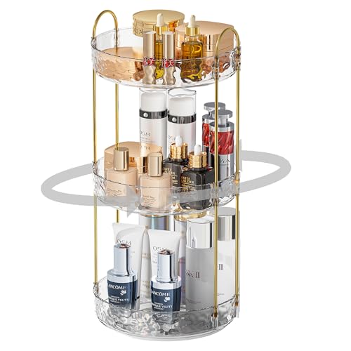 FBOTML Makeup Organizer, Spinning Makeup Organizer Countertop, Bathroom Organizer And Storage, Perfume Organizer Large Capacity Skincare Organizer Lazy Susan Makeup Organizer (Clear-3Tier)