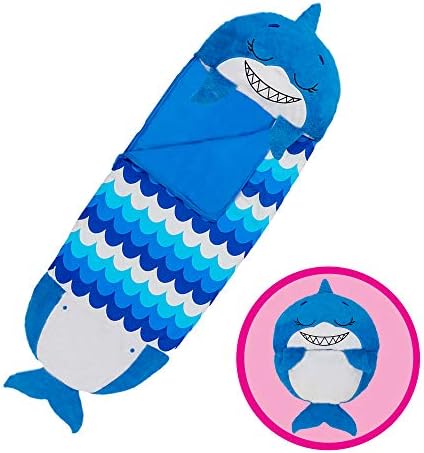 Happy Nappers Pillow & Sleepy Sack- Comfy, Cozy, Compact, Super Soft, Warm, All Season, Sleeping Bag with Pillow- Blue Shark