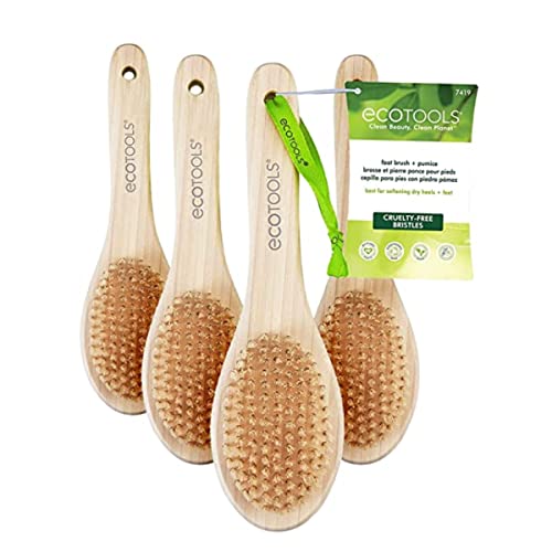 EcoTools Foot Brush & Pumice, Cleansing & Exfoliating Foot Scrubber, Cruelty-Free & Dense Bristles for Deep Exfoliation, Removes Dead Skin Cells, for Dry Feet, Vegan & Cruelty-Free, 4 Count