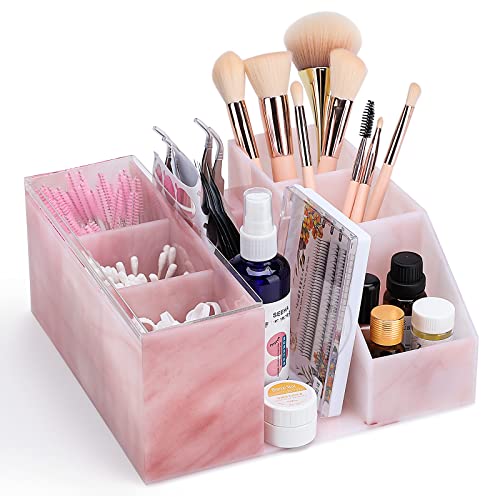 Noverlife Eyelash Beauty Organizer, Display Rack Organizer, Eyelash Extension Supplies Storage Display Box, Display Boxes for Grafting Lash Extension, Home & Eyelash Salon - Marble Pink