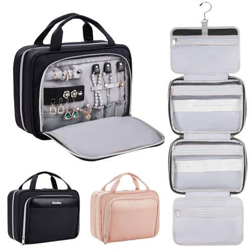 OlarHike Travel Toiletry Hanging Bag Waterproof Bags, Makeup, Toiletries, Jewelry, Travel Essentials 3 in 1 Packing Organizers, Travel-Sized Container, Large Capacity for Men Women (Black)