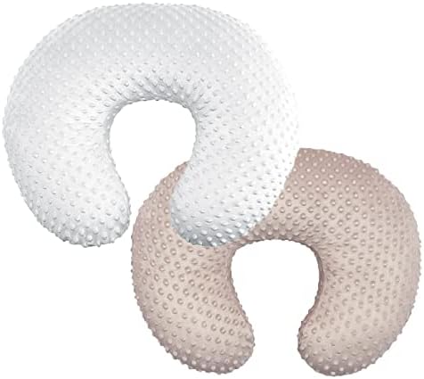 OWLOWLA 2Pack Nursing Pillow Covers Set White&Khaki Breastfeeding Pillow Slipcover Fits Naked Nursing Pillow for Baby Boy Girl(White/Khaki)