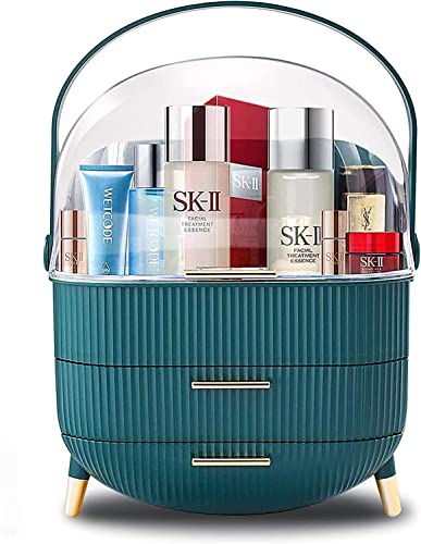 No band Makeup Organizer Cosmetic Storage Organizer for bathroom Vanity Countertop,Cosmetic Display Box Case with Drawers and Cover Waterproof Dust-proof (blue2)