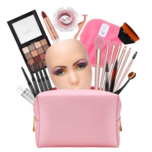 Glinexa 3D 5D Makeup Practice Kit, Reusable Silicone Makeup Mannequin Face for Makeup Students and Beginners, Come with Makeup Brushes Set & Dual head Eyebrow Pencils & Eyeliners & Pair of Eyelashes