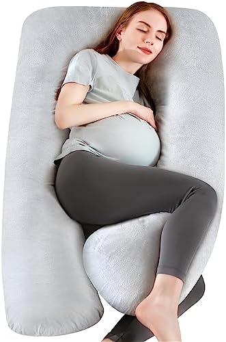 Pregnancy Pillows, U Shaped Full Body Pillow with Washable Velvet Cover, 55 Inch Maternity Pregnancy Pillows for Sleeping, Support for Back, HIPS, Legs, Belly for Pregnant Women (Light Gray)