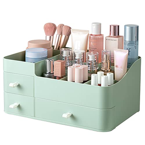 HBlife Plastic Makeup Organizer for Vanity, Large Skincare Organizers 8 Compartments Bathroom Organizer Cosmetic Storage, Green