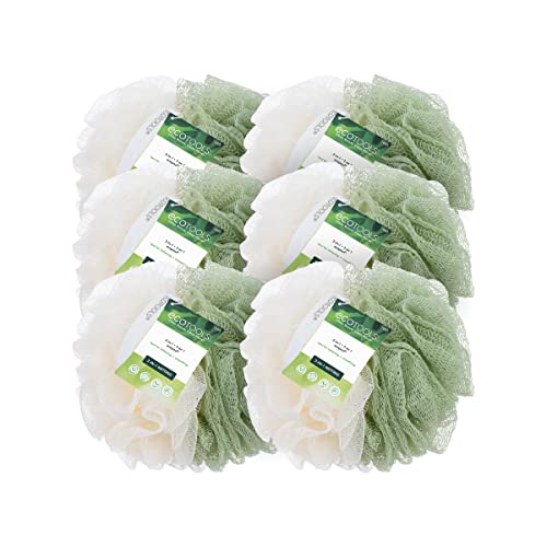 EcoTools 2-in-1 Ecopouf, Exfoliating & Gentle Cleansing Bath Loofah, Eco-Friendly Shower Sponge with Recycled Netting, Bath Accessory for Men & Women, Vegan & Cruelty Free, 6 Count