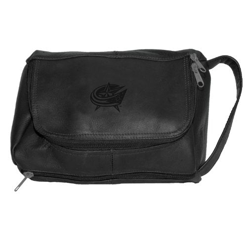 NHL Columbus Blue Jackets Pangea Black Leather Deluxe Shaving Bag