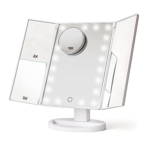 grace & stella Makeup Mirror Vanity Mirror with Lights, 2X 3X 10X Magnification, Lighted Makeup Mirror, Touch Control, Trifold Makeup Mirror, Dual Power Supply, Portable LED, Women Gift
