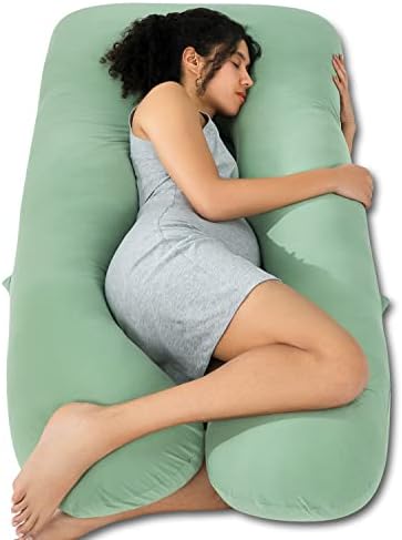 QUEEN ROSE Cooling Pregnancy Pillows, U Shaped Full Body Maternity Pillow for Pregnant Support, Lightweight Viscose Made from Bamboo, Buttery Soft, Super Breathable for Hot Sleeper, Green