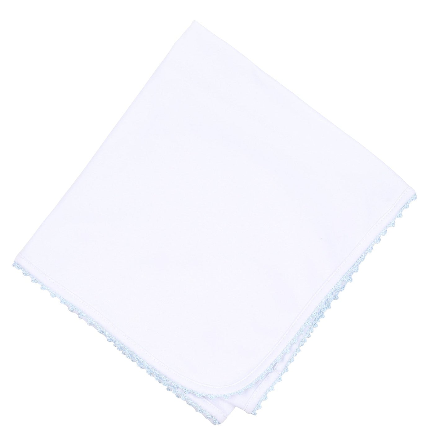 Baby Joy Receiving Blanket with Light Blue Crochet Trim