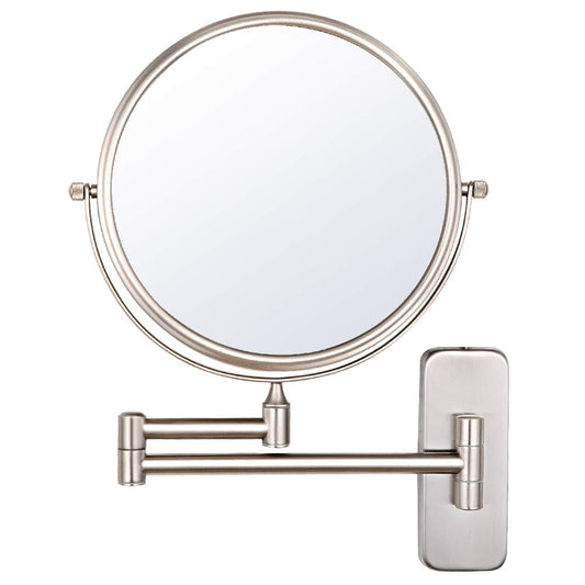 Nicesail Wall Mount Makeup Mirror, 1X/5X Magnifying Mirror Double Sided, Extendable Magnified Mirror for Shaving and Bathroom Swivel, Brushed Nickel Finish (8 Inch, 5X)