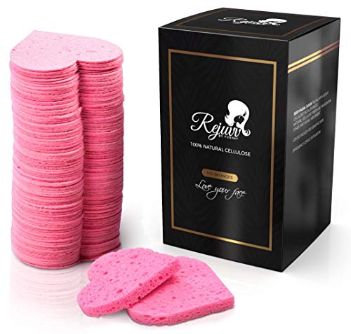 Facial Sponges Compressed Natural Cellulose Sponge for Face Cleansing Exfoliating and makeup removal, Professional use Deep clean - Rejuvv by Fushay (100 Count (Pack of 1))