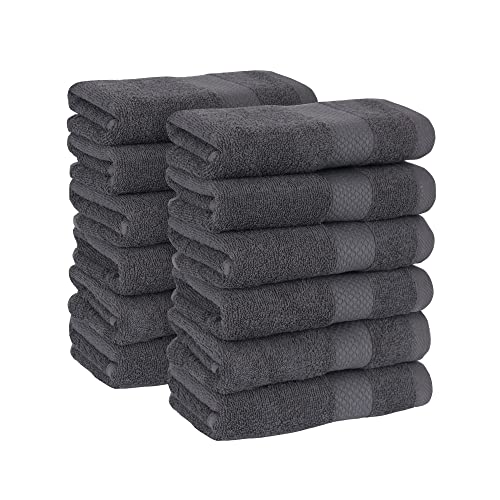 HAVLULAND Pack of 12 Bath Washcloths, Face Cloths, Dishcloths Fast Drying, Large 13 x 13-Inch Extra Absorbent, 100%Terry Cotton Washcloths - Smoked Grey