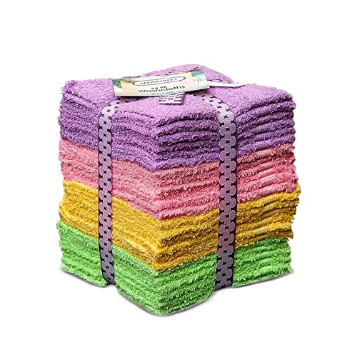 Groko Textiles Cotton Assorted Pastel Mix Washcloths Ring Spun Premium Cotton 12'' x 12'' (66)