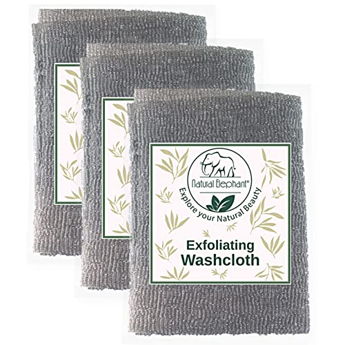 Natural Elephant Exfoliating Washcloth Charcoal Grey Japanese Shower Scrubber for Body (3 Pack (3 Washcloths))