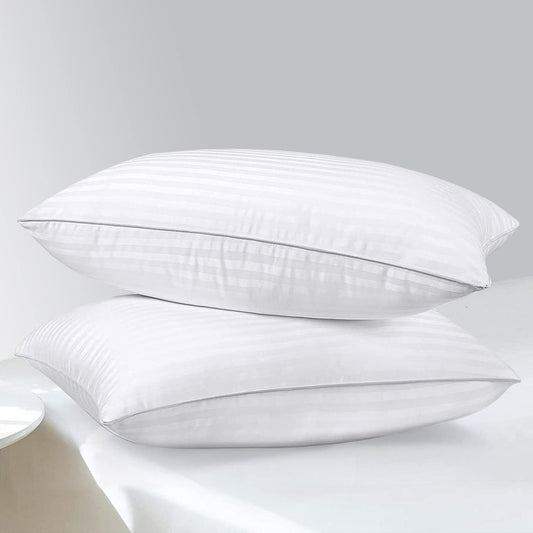 2 Pack Standard Pillows for Sleeping - 100% Breathable Cotton Cover, Soft Down