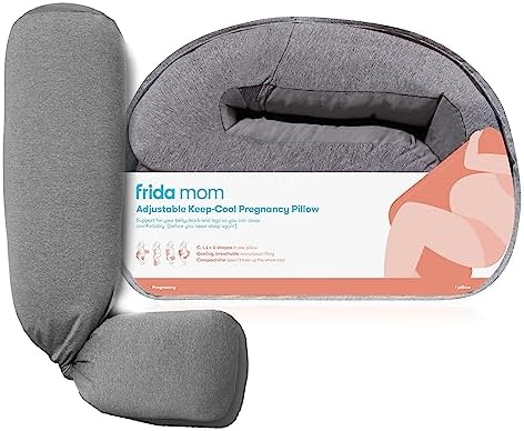 Frida Mom Adjustable Keep-Cool Pregnancy Pillow U,C,L, and I Shaped Full Body Maternity Pillow for Comfortable Sleep, Support for Belly, HIPS + Legs, Cooling for Pregnant Women, Grey