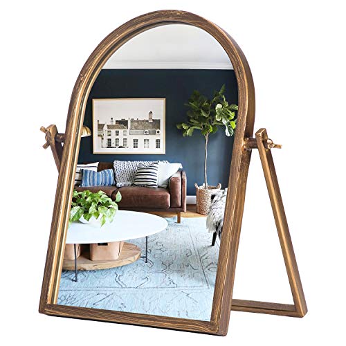 Geloo Vintage Vanity Mirrors Decor- Desk Makeup Mirror 360° Adjustable Rotation,Golden Metal Framed Small Standing Mirror for Tabletop,Office,Bedroom,Living Room 11.8'' x 7.8''