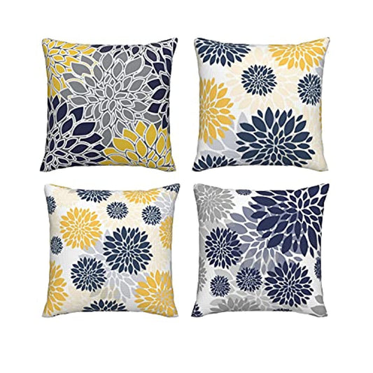 Pillow Covers 18 X 18 Set of 4,Navy Blue Gold Oversized Flower Geometry Cushion