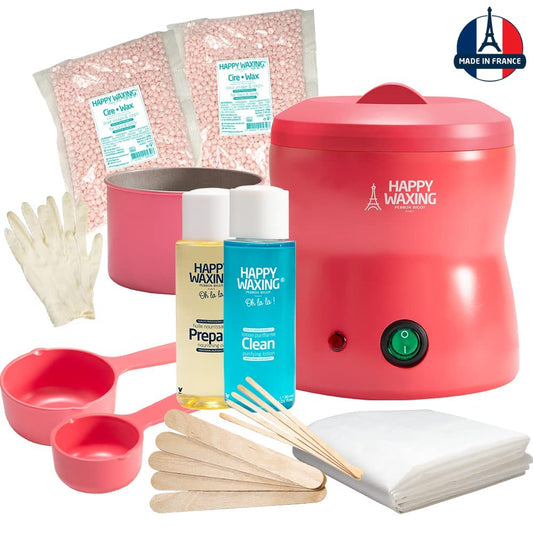 Happy Waxing - Complete Home Waxing Kit | Includes the Wax Warmer, Hard Wax Beads - Protective Sheet & Vinyl Gloves - Applicators & Measuring Cups - For Face, Arms, Underarms, Bikini & Legs
