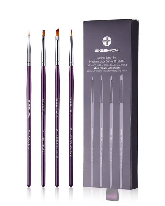 Eyeliner Brush Set (Purple) Angled Liner Brush, Tight Liner Brush, Definer Brush, Ultra-Fine Liner Brush Kit for Detailed Precision Eyeliner, Eyebrow