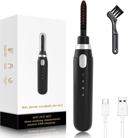 Heated Eyelash Curlers, Heated Lash Curler with Comb Eyelash Electric Curler 3 Temp Settings, USB Rechargeable Eye Lash Curler, Heated Curling Eyelash Wand, Black