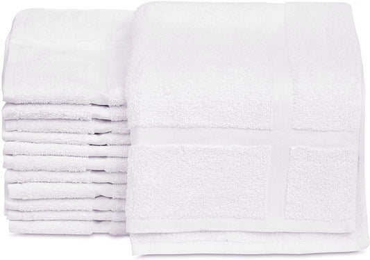 GOLD TEXTILES Cotton Blend Economy White Hotel Bath Mat Towel (18x25 Inches) Light Weight Quick Drying & Machine Washable (12 Pack)