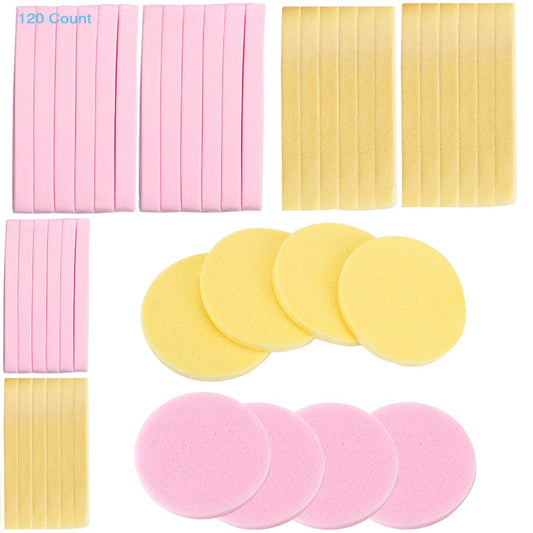 Facial Sponge Compressed,120 Count PVA Professional Makeup Removal Round Face Wash Sponges Spa Pads Exfoliating Cleansing for Women,Yellow,Pink