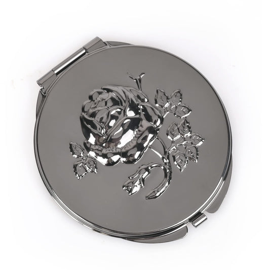 Goshentech Retro Metal Compact Mirror Travel Portable Mirror 1x/2x Magnification Compact &Portable Foldable（Gun Black