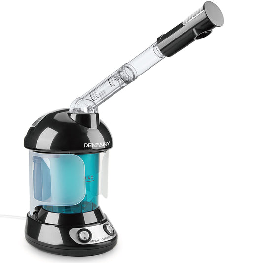 Facial Steamer - Ozone Steamer with Extendable 360° Rotating Arm - Humidifier - Unclogs Pores - Blackheads - Portable Facial Steamer for Personal Care Use at Home or Salon (Black)