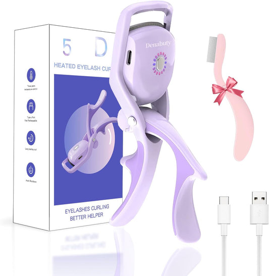 Heated Eyelash Curler, Denabuty Electric Eyelash Curlers with Comb Rechargeable with 3 Modes and Sensing Heating Silicone for Long Lasting Curls Naturally Eyelashes Portable Professional Violet