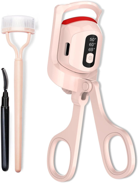 Heated Eyelash Curlers, Temperature Display Heated Lash Curler with Separator Tool and Brush, 3 Heating Modes Rechargeable Electric Eyelash Curler for Stunning Lashes in Minutes (Pink)