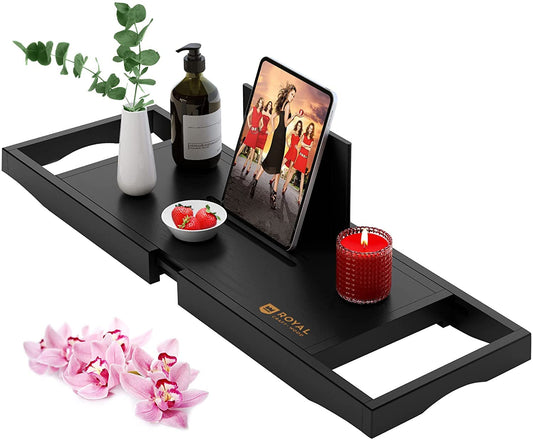ROYAL CRAFT WOOD Bathroom Caddy Organizer & Bathtub Tray Product Holder - Bathroom Storage (Black Bamboo)