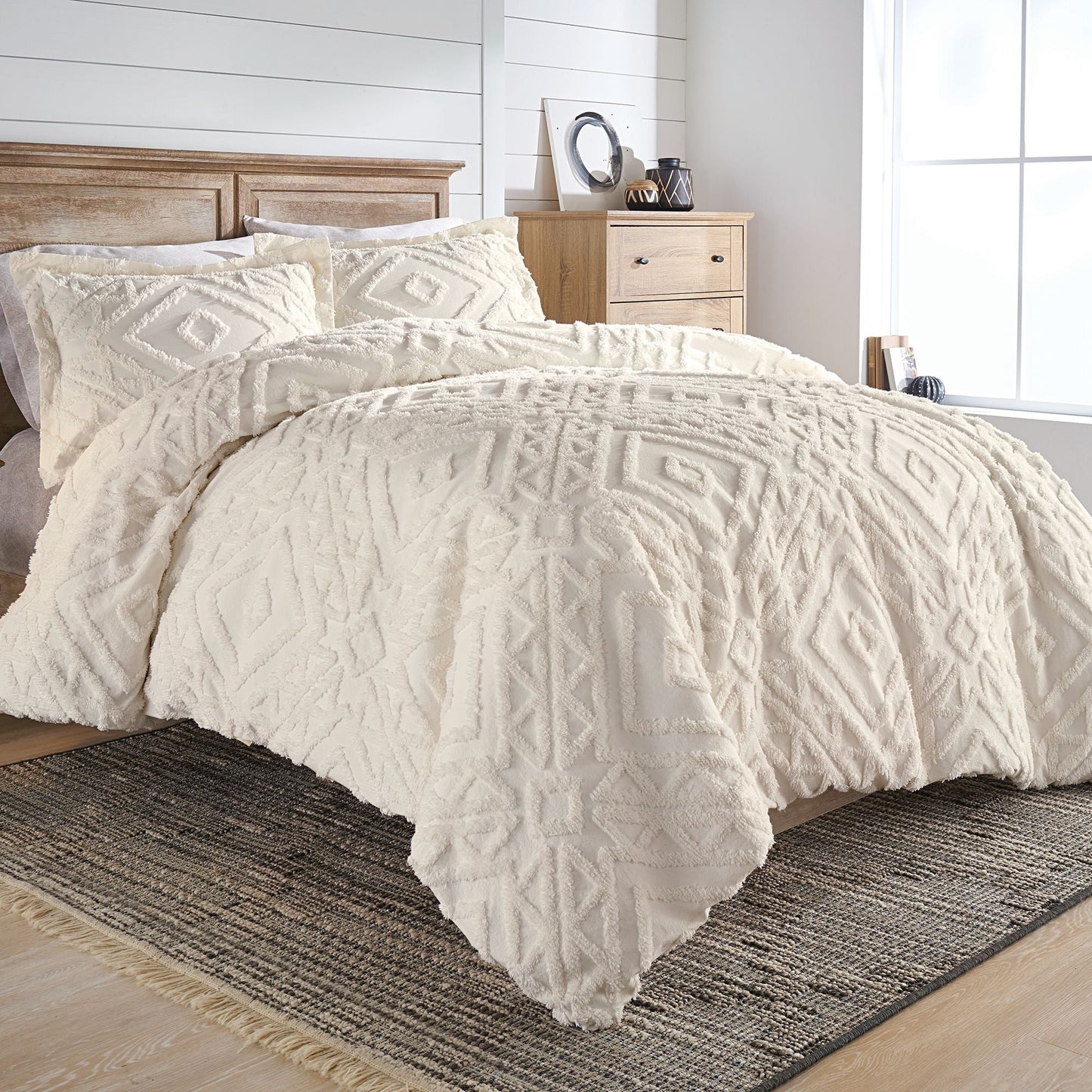 3-Piece Full/Queen Duvet Cover Set Machine Washable, Off-White