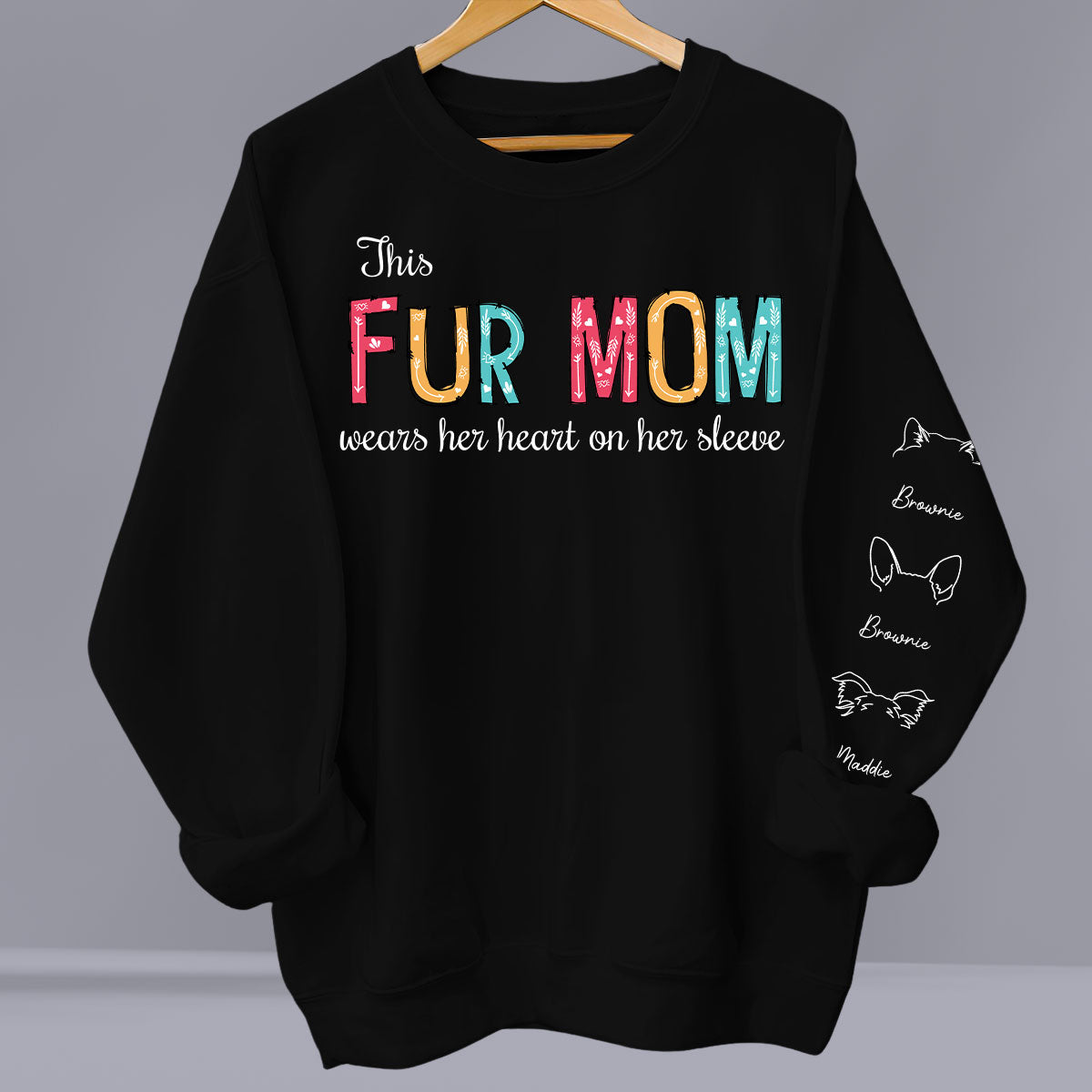 Pet Mom Dad Hearts On Sleeve - Personalized Custom Sweatshirt