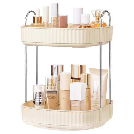 HBlife 360 Rotating Makeup Organizer Clear 2 Tier Bathroom Organizer Large Capacity Spinning Perfume Organizers, Skincare Organizers Dresser Organizer Makeup Carousel Cosmetic Brush Storage, Cream