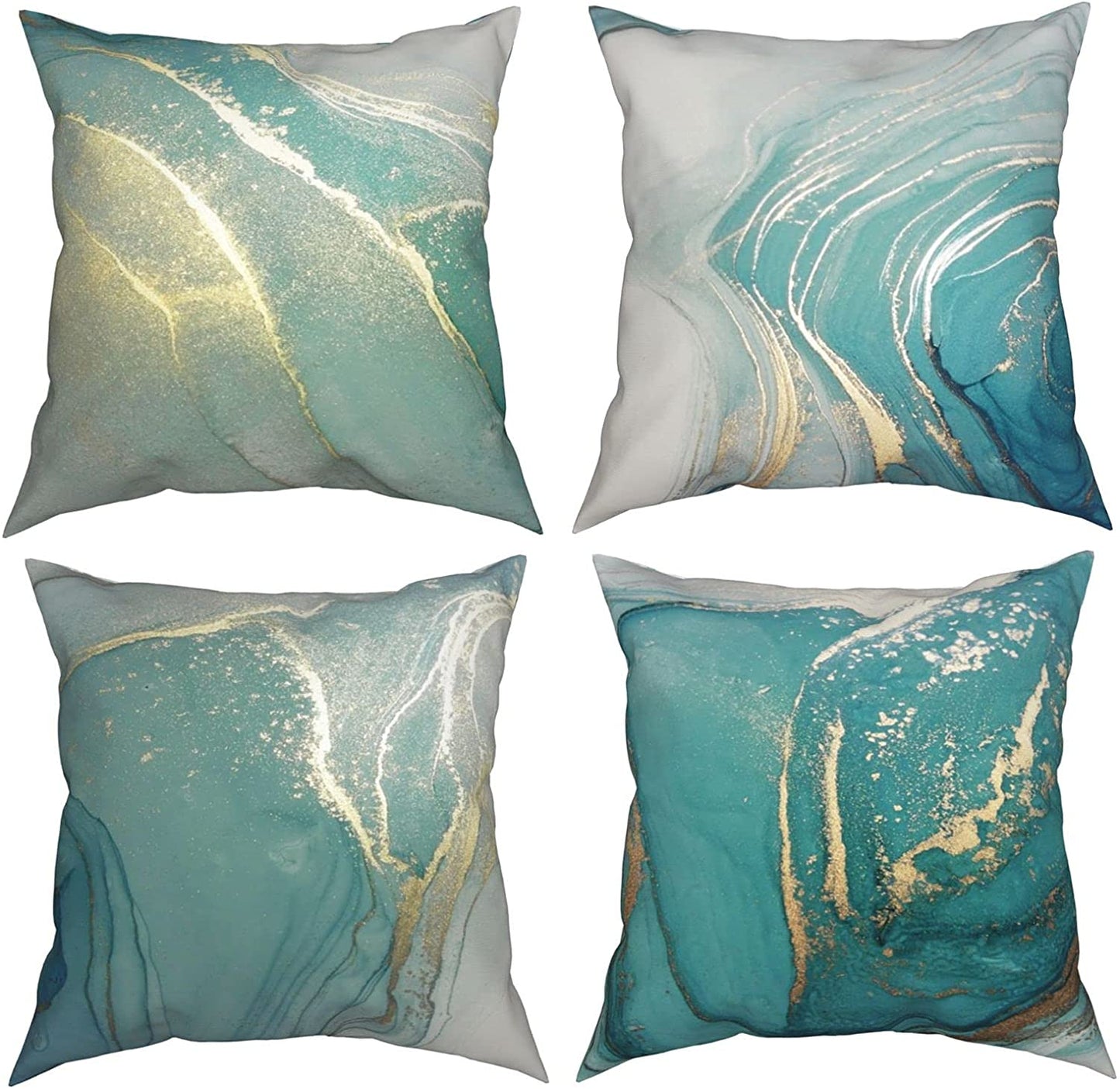 Golden and Green Marble Pattern Throw Pillow Covers Set of 4 18x18"