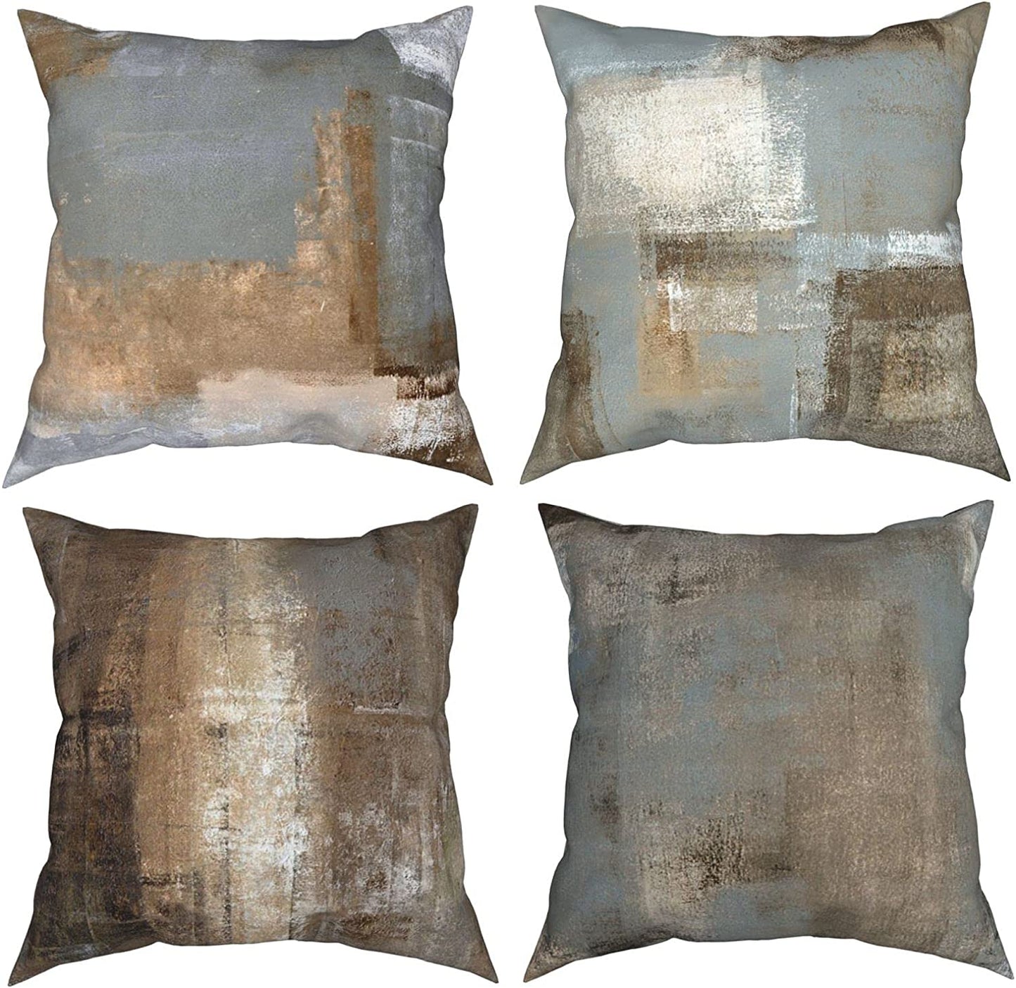 Golden and Green Marble Pattern Throw Pillow Covers Set of 4 18x18"