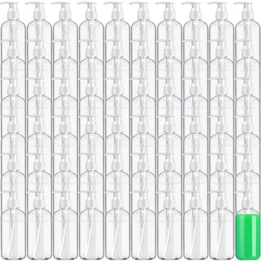 Gerrii 60 Pcs 8 oz Plastic Empty Pump Bottles Clear Lotion Bottles Leakproof Dispenser Refillable Shampoo and Conditioner Dispenser Container for Body Wash, Liquid Soap, Massage Oil (White Pump)