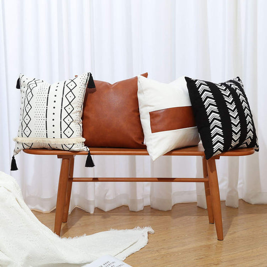Boho Throw Pillow Covers 18 x 18 Set of 4 - Modern Stripe Geometric Farmhouse Decorative Pillow Cover Sets for Pillows