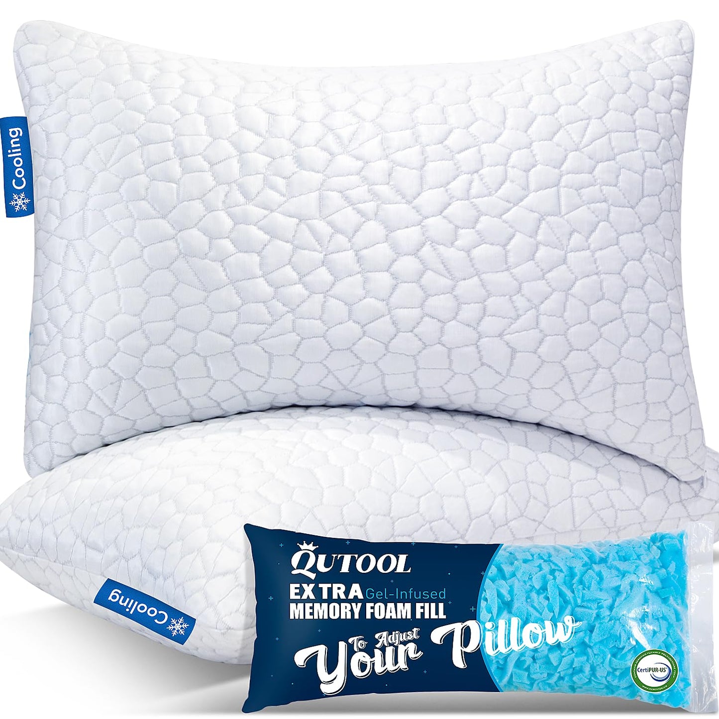 Cooling Gel Pillows for Sleeping, Shredded Memory Foam Pillows 2 Pack, Bed Pillows