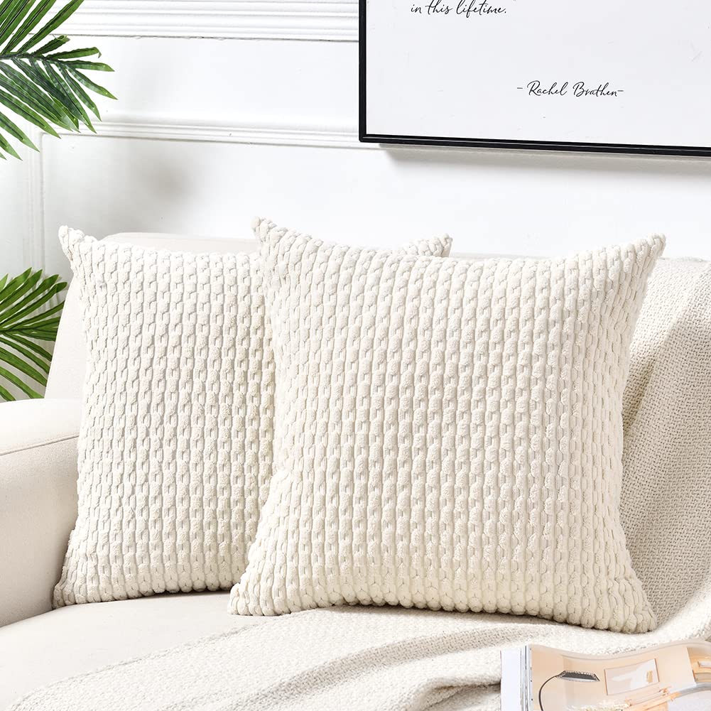 2 Packs Boho Cream Decorative Throw Pillow Covers 18x18 Inch for Couch Bed Sofa