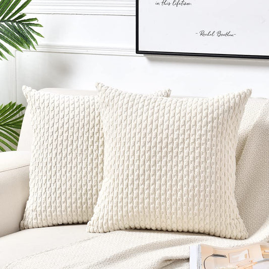 2 Packs Boho Cream Decorative Throw Pillow Covers 18x18 Inch for Couch Bed Sofa